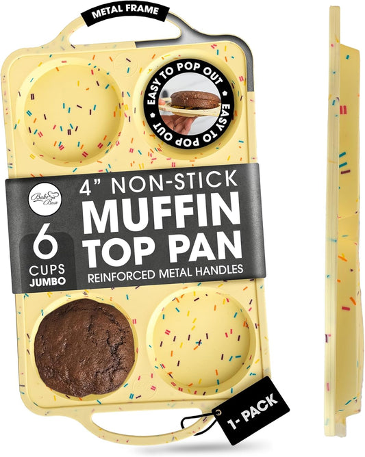 Jumbo Top Silicone Muffin Pans for Baking, 4 Inch Silicone Jumbo Muffin Pan 6 Cup, Egg Pan for Baking English muffins, Whoopie Pies, Corn Bread Bites, Confetti Muffin Top Pans Non Stick