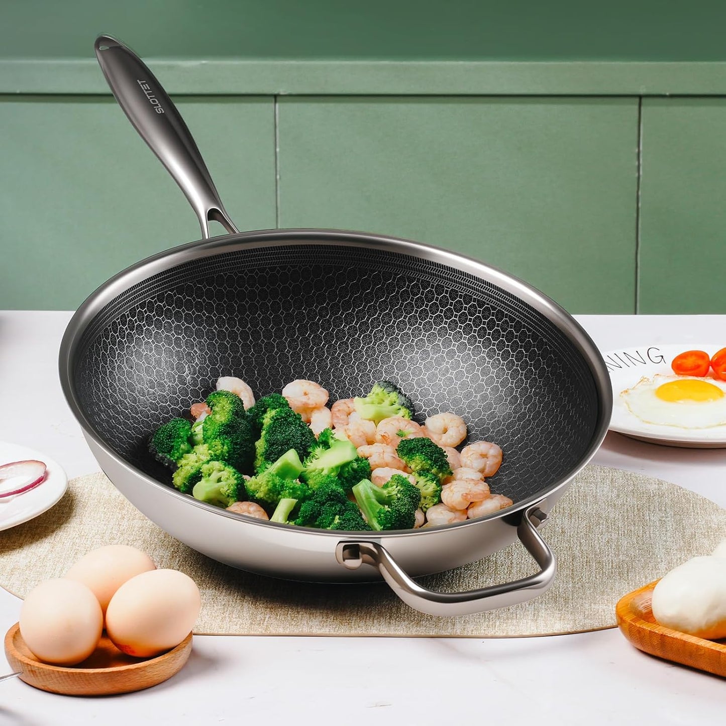 Hybrid 12-Inch Wok with Lid,Nonstick Stainless Steel Woks & Stir-fry pans,Stay-Cool Handle,PFOA Free Cookware,Dishwasher and Oven Safe,Compatible with All Cooktops