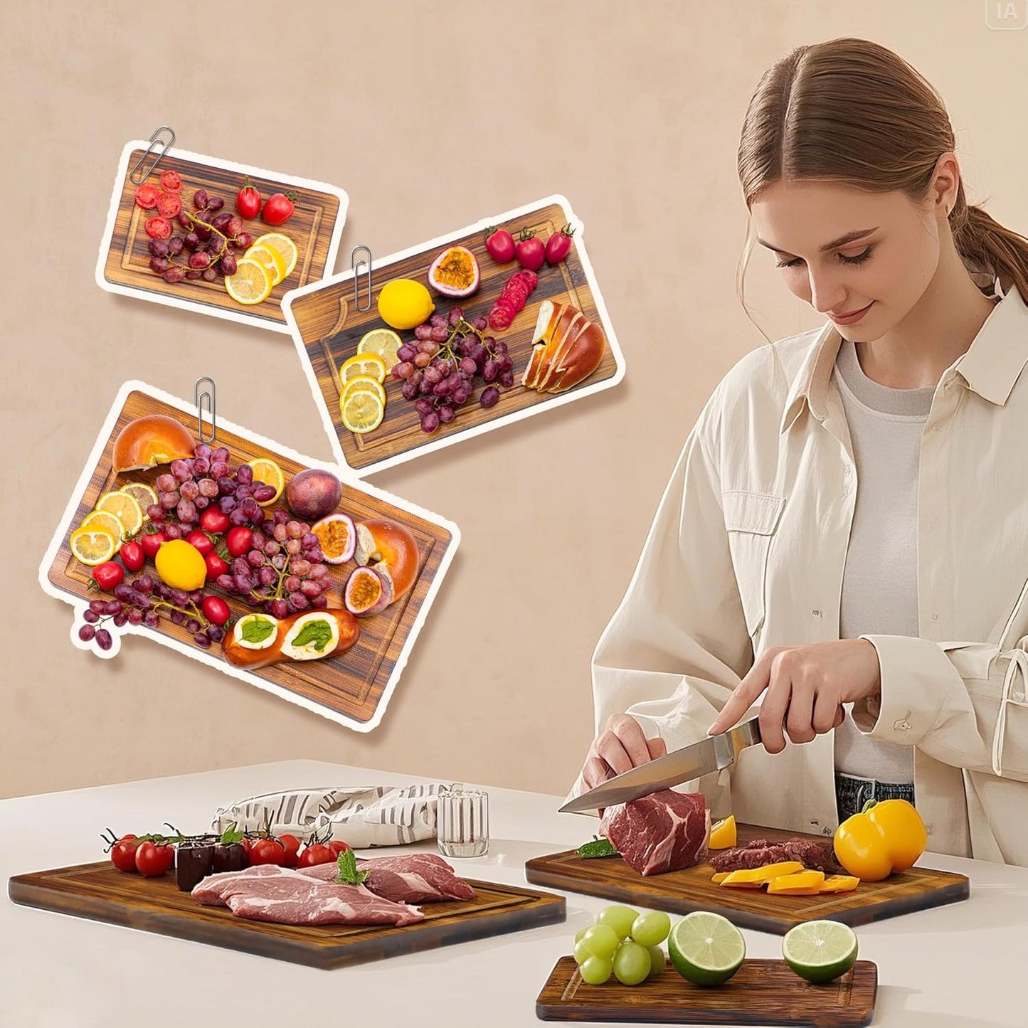 Bamboo Cutting Boards, (Set of 3) with Juice Groove, Bamboo Wood Cutting Board Set for meat, fruit and cheese