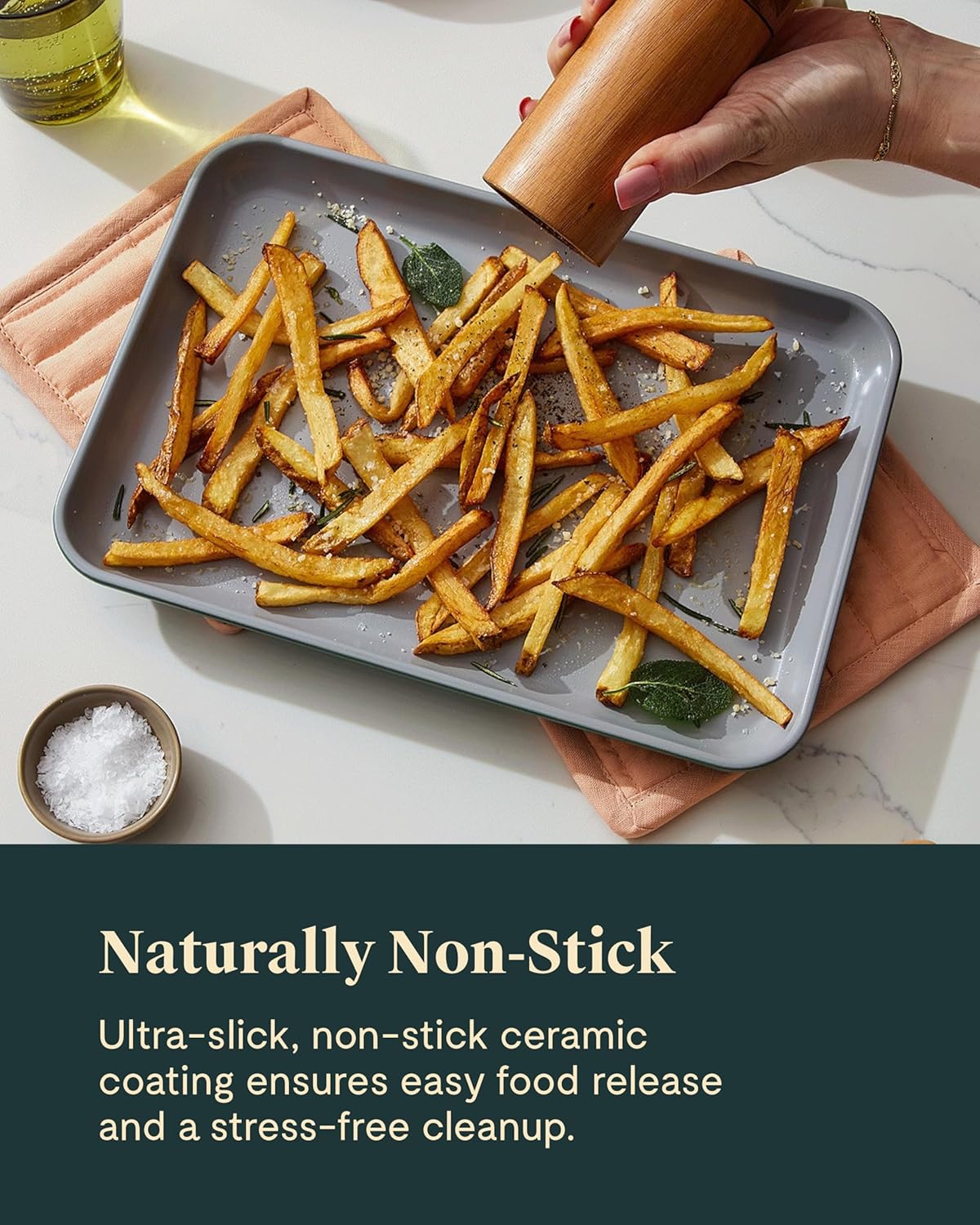 Caraway Non-Stick Ceramic Baking Sheet Trio - Naturally Slick Ceramic Coating - Non-Toxic, PTFE & PFOA Free - 18 x 13" Large, 15 x 10" Medium, & 9" x 13" Small - Sage