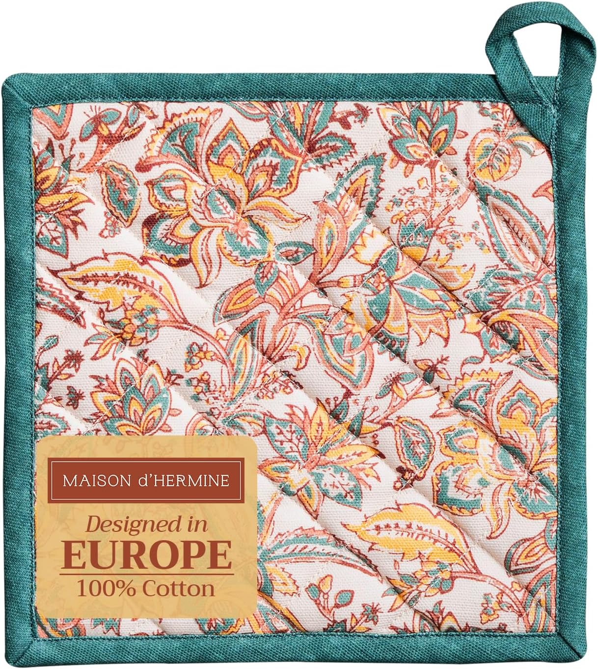 Maison d' Hermine Pot Holders 100% Cotton Heat Resistant Potholders 8" x 8" Hot Pads with Loop BBQ, Cooking, Baking, Grilling, Kitchen, Handling Hot Pans (Pack of 1, Nila)