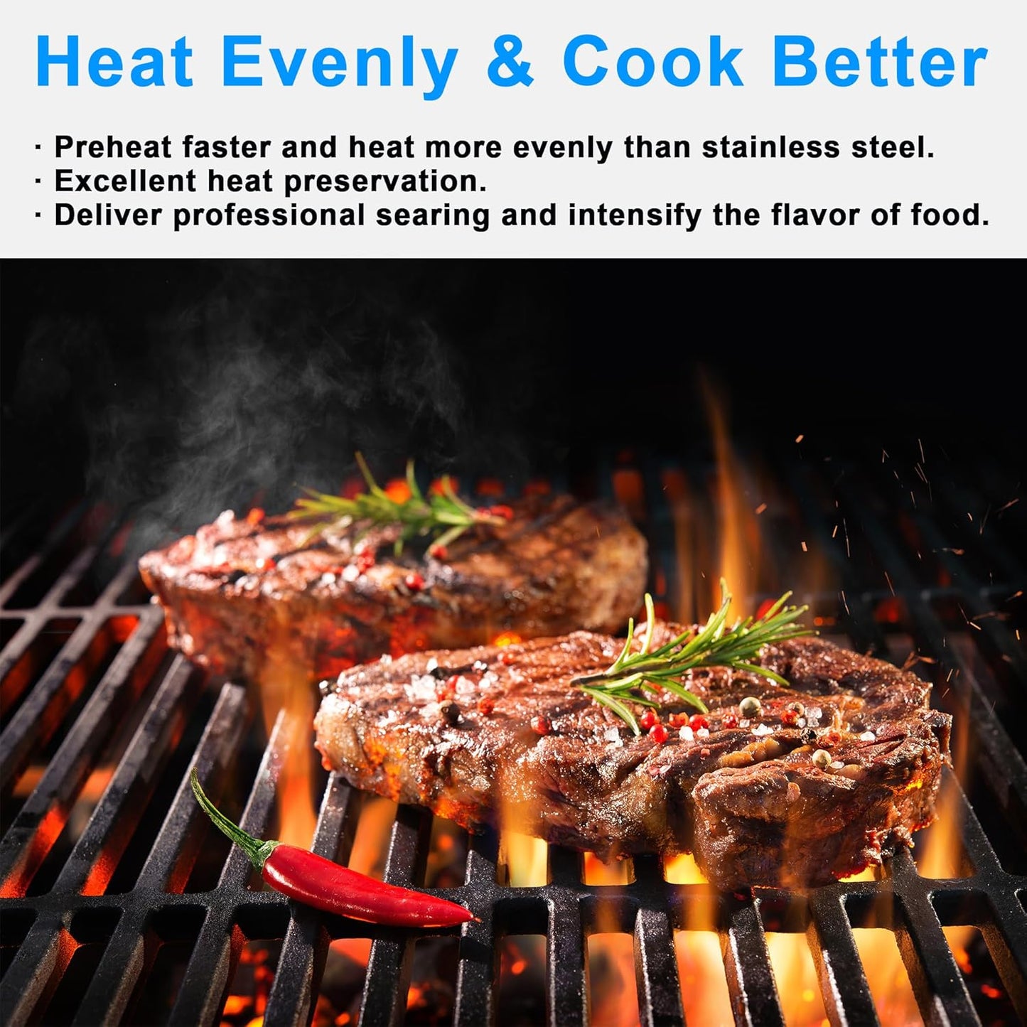 Cast Iron Cooking Grates for Weber Genesis II 400 & II LX 400 Series, Genesis II E/S-410, E/S-435, LX E/S-440, LX E-410/SE-410 Gas Grills, Replacement for Weber 66097 66089, Set of 3