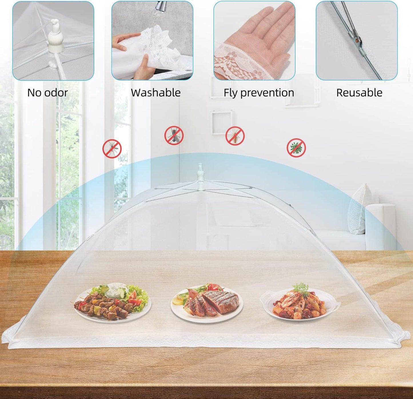 2 Pcs Extra Large Mesh Food Cover Tent（46"x20", 40"x24"）Umbrella Food Screen Covers for Outside Pop-up Mesh Reusable and Collapsible Food Nets for Parties Picnics Outdoor BBQs…