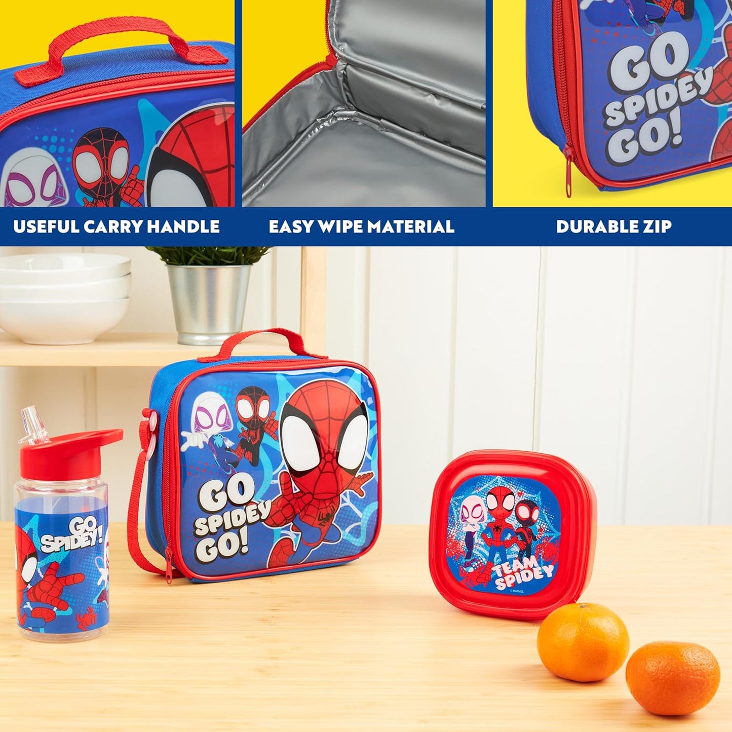 Get Trend Marvel Spidey Kids Lunch Bag Set 3 Pc with Leak Proof Water Bottle and Small Lunch Box Insulated for School Daycare or Travel (Spidey)