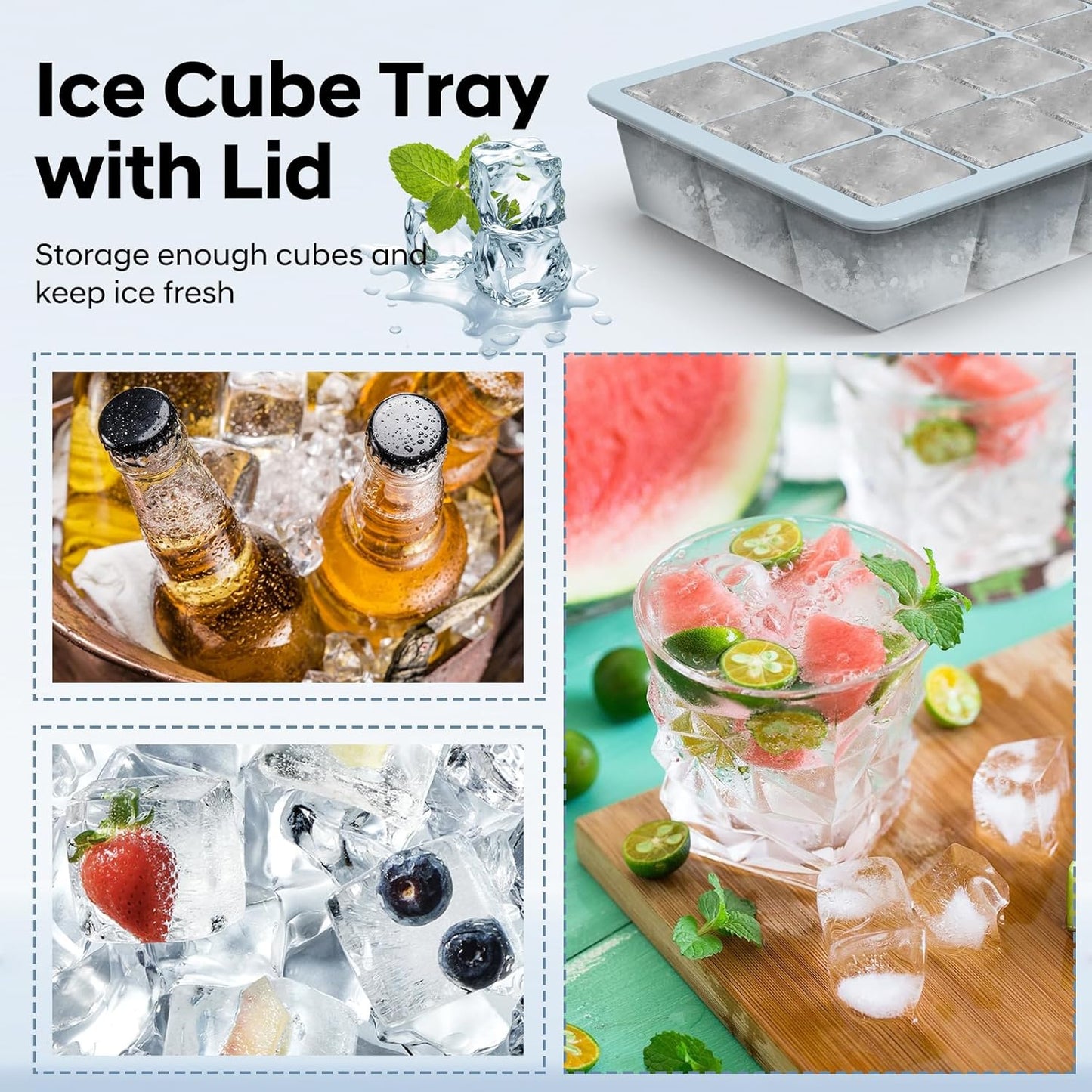 Silicone Ice Cube Tray 3 Pack, HANCELANT Ice Cube Mold, Ice Trays for Freezer with Lid for Whiskey, Baby Food, BPA Free, Easy Release