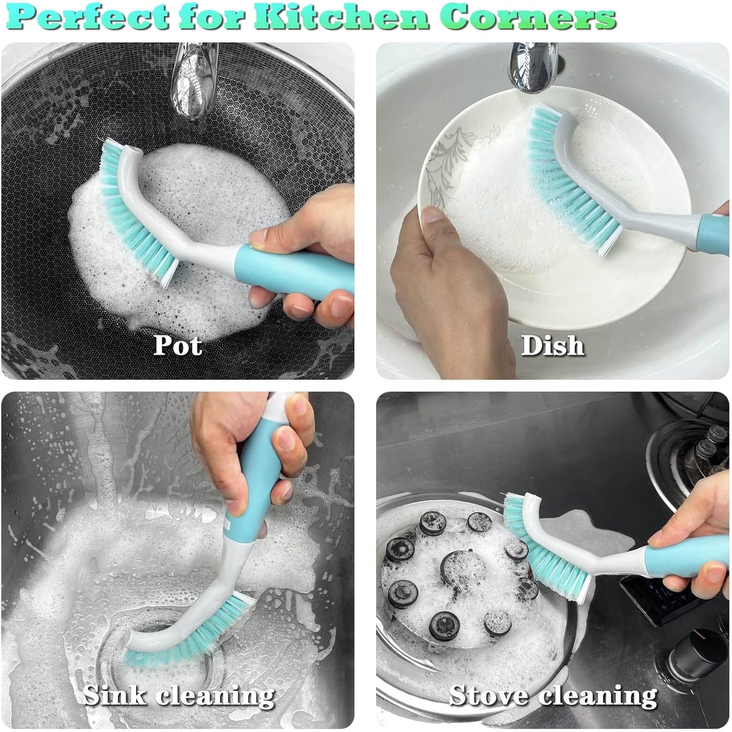 2Pcs Cleaning Brushes, Multi-Purpose Right Angle Brush Scrubbing Kitchen Bathroom Deep Cleaning Edge Corner Crevices Grout Scrub Dish Pot Sink Dishwasher Shower Washbasin for Household Use.