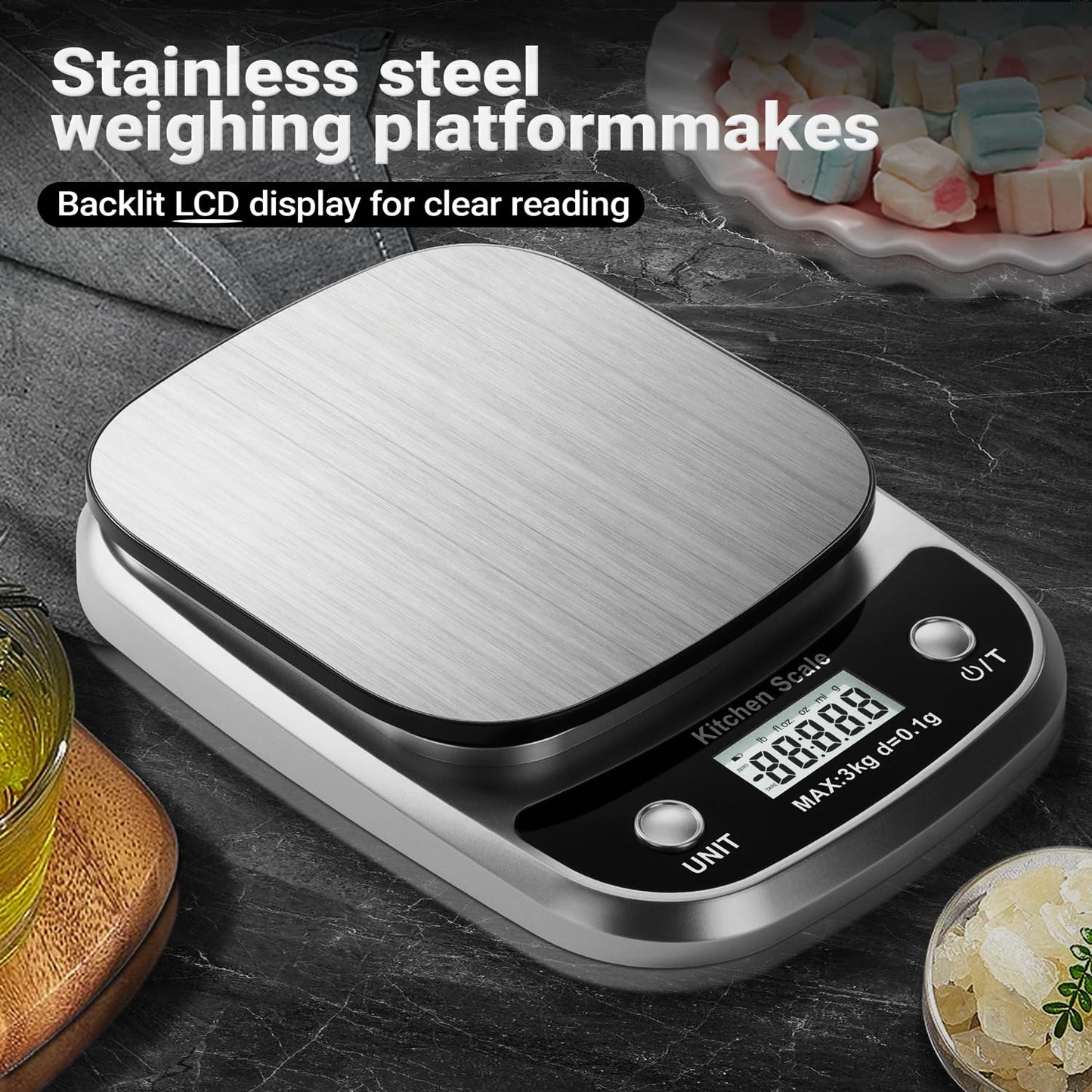 Food Kitchen Scale Digital Weight Grams and Oz，Professional Small Digital Kitchen Food Scales 3kg/0.1g for Weight Loss