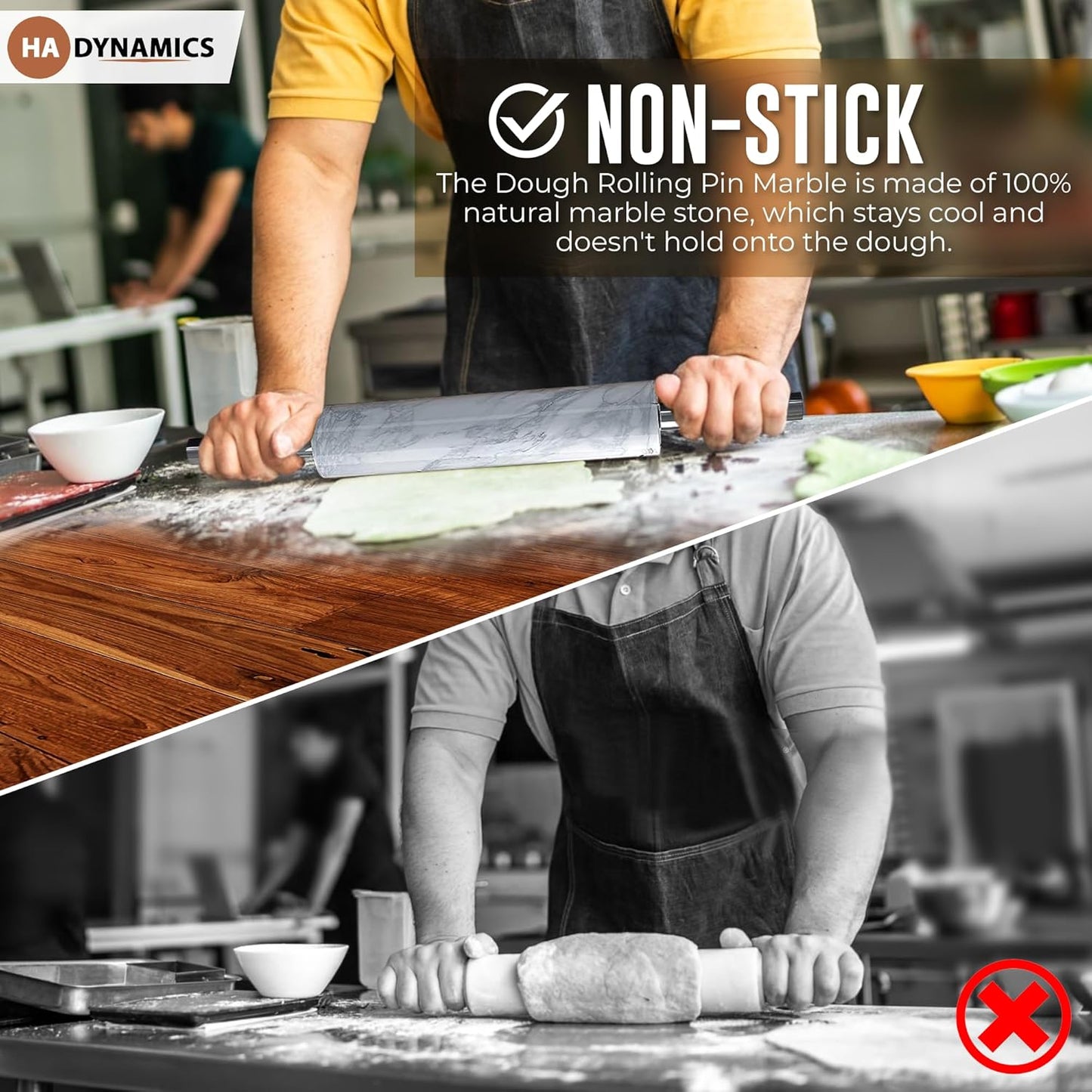 Professional Marble Rolling Pin for Dough - Solid Precise Pizza Dough Roller Marble Rolling Pin for Baking including Silicone Baking Mat, Steel Dough Scraper, Wooden Cradle - Gift for Bakers