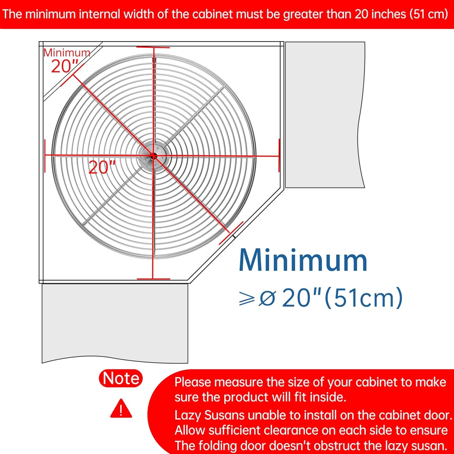 18" Lazy Susan Turntable for Cabinet - Corner Cabinet Organizer for Kitchen, Full Circle Corner Cabinet Lazy Susan Replacement Shelves Rotating Rack for Corner Base