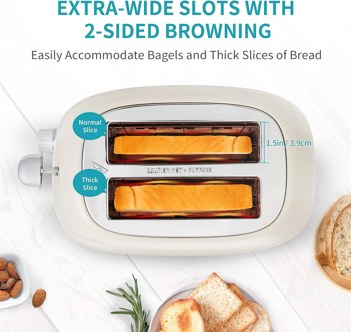 Ultrean Toaster 2 Slice with Extra-Wide Slot for Toasting Bagels, Breads, Waffles & More, Stainless Steel Material with Removable Crumb Tray, 6 Browning Settings
