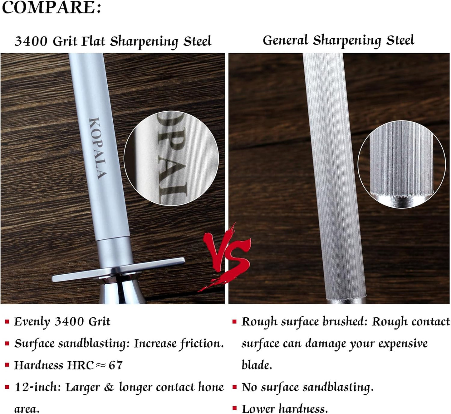 Sharpening Steel Knife Sharpener Rod Round 12 Inches Honing Steel for Knives Dark