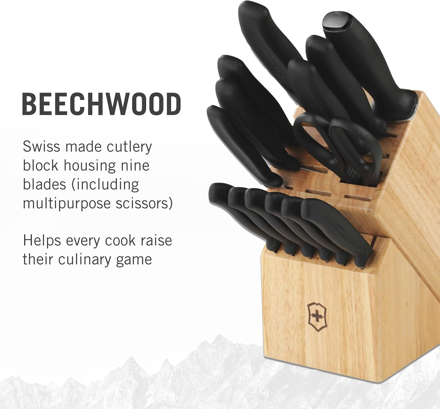 Victorinox Swiss Classic Knife Block - Kitchen Knife Set with Block for Home Essentials - Includes Chef's Knife, Santoku Knife & More - Black Handles, 15-Piece Set