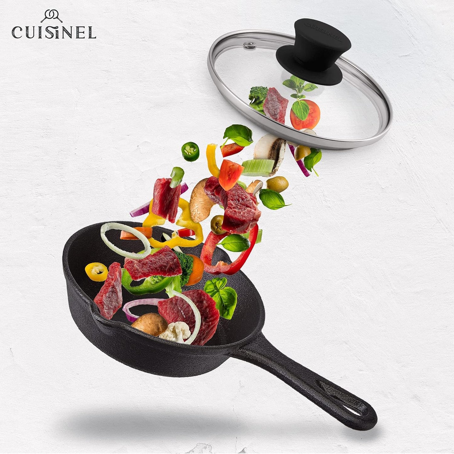 Glass Lid with Steam Vent Hole - 6"-Inch/15.24cm - Compatible with Lodge Cast Iron Skillet Pan - Fully Assembled Universal Replacement Cover - Tempered and Oven Safe - Reinforced Stainless Steel Rim