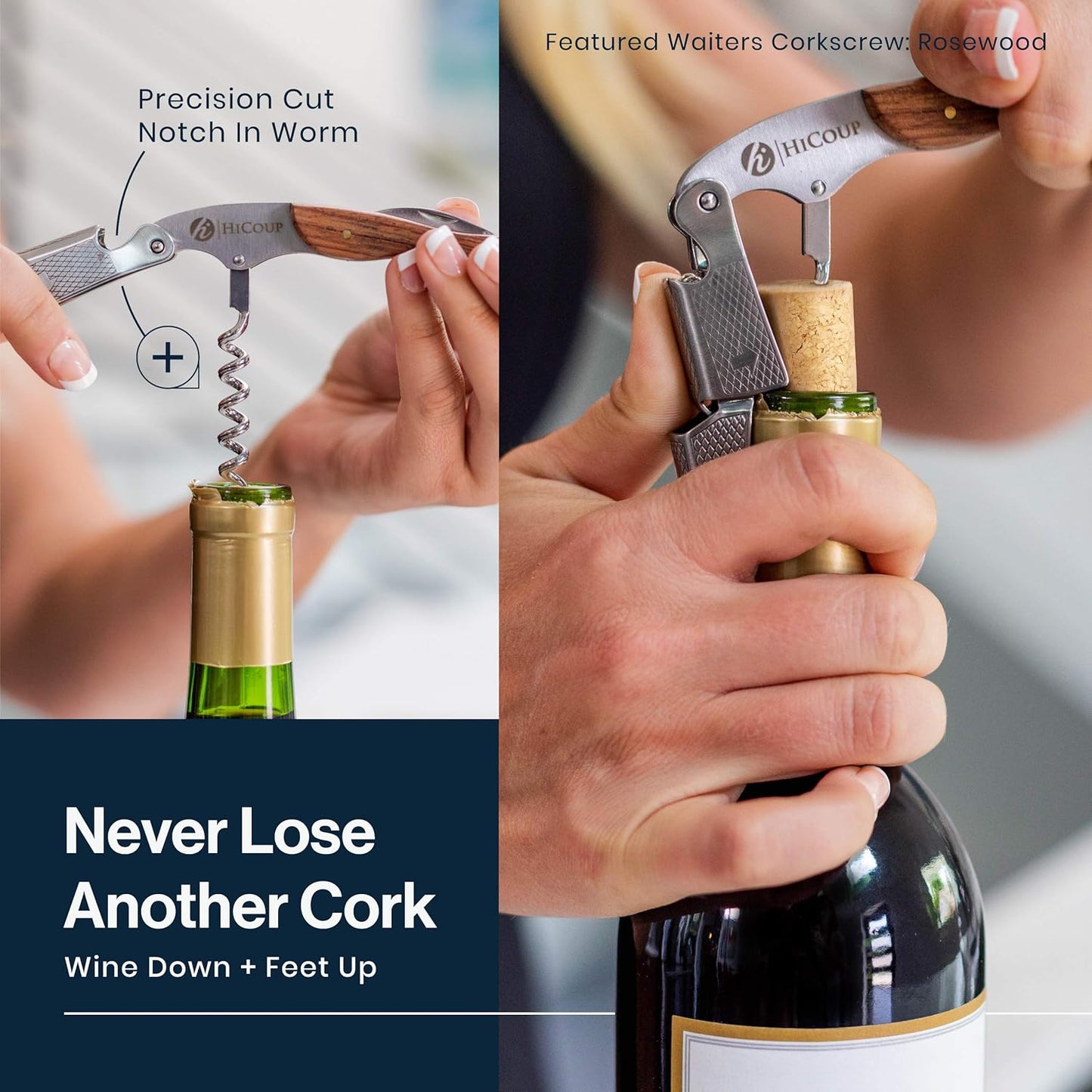 Hicoup Wine Opener - Professional Corkscrews for Wine Bottles w/Foil Cutter and Cap Remover - Manual Wine Key for Servers, Waiters, Bartenders and Home Use - Ying Yang