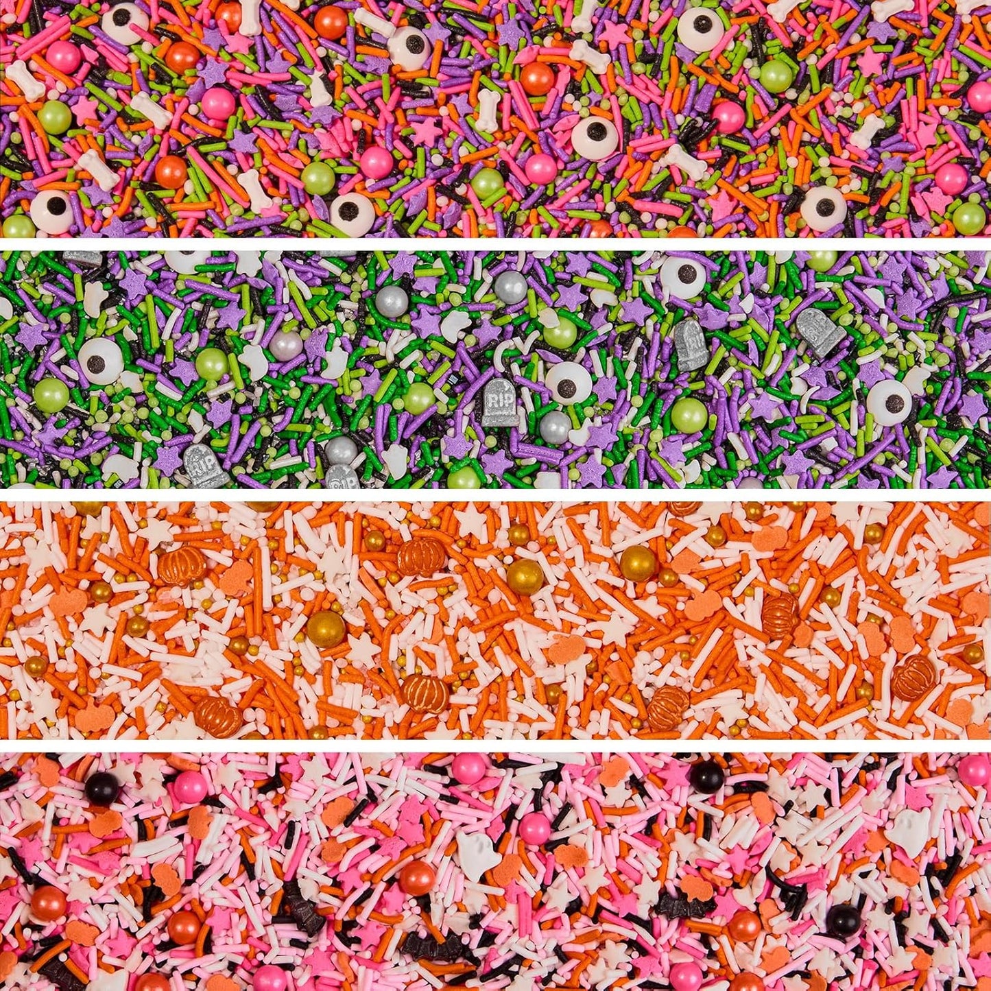 Fancy Sprinkles Limited Edition Halloween House of Horrors Sprinkle Set Dessert Decorating Sprinkles, Real Sugar, Featuring: Graveyard Shift, Drop Dead Gorgeous Harvest Glow and Glam Reaper (0.5c)