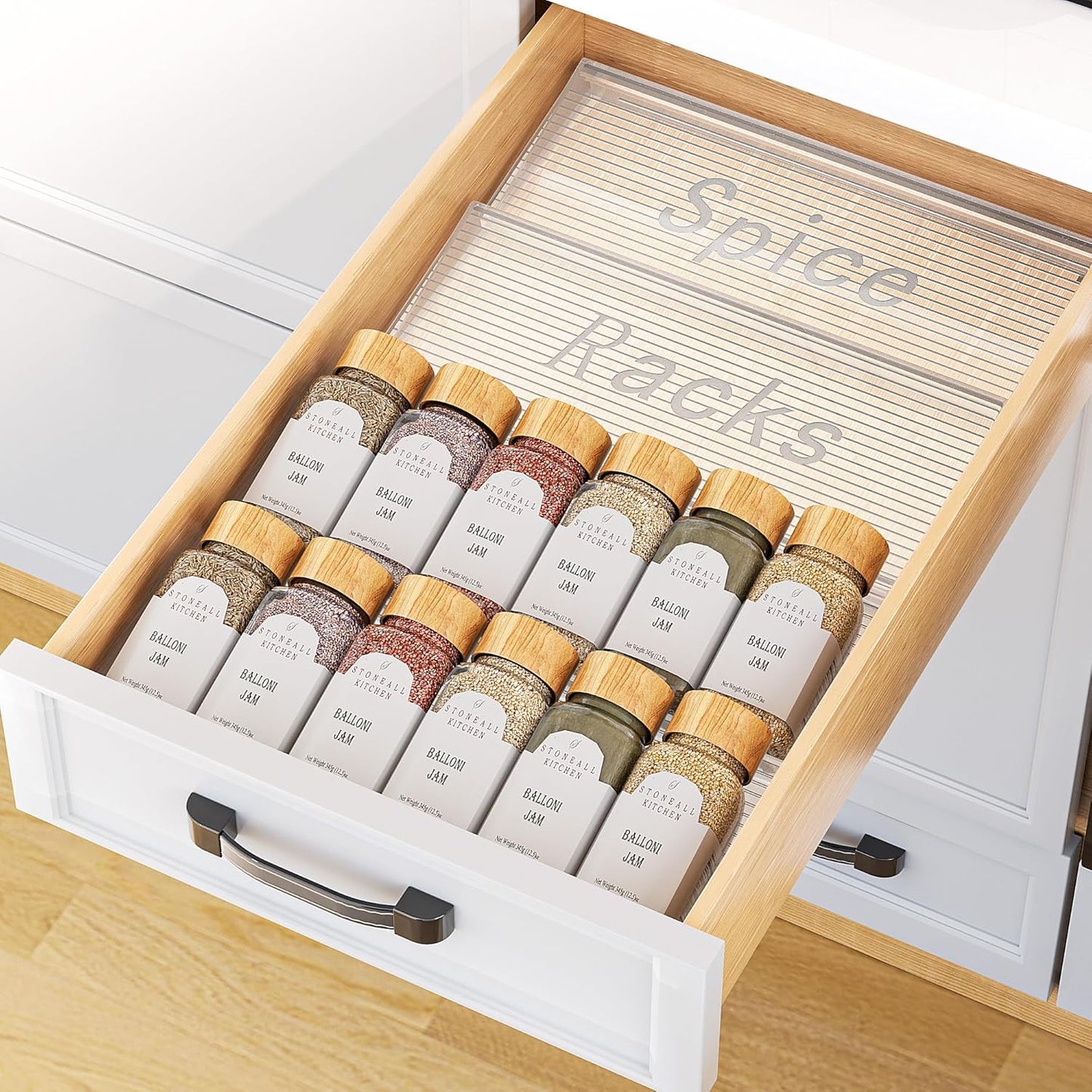 Spice Drawer Organizer, 2 Tier- 2 Pack Clear Acrylic Drawer Seasoning Organizer, Expandable From 11'' to 22'' Kitchen Spice Rack Organizers and Storage for Drawer (Jars not included)