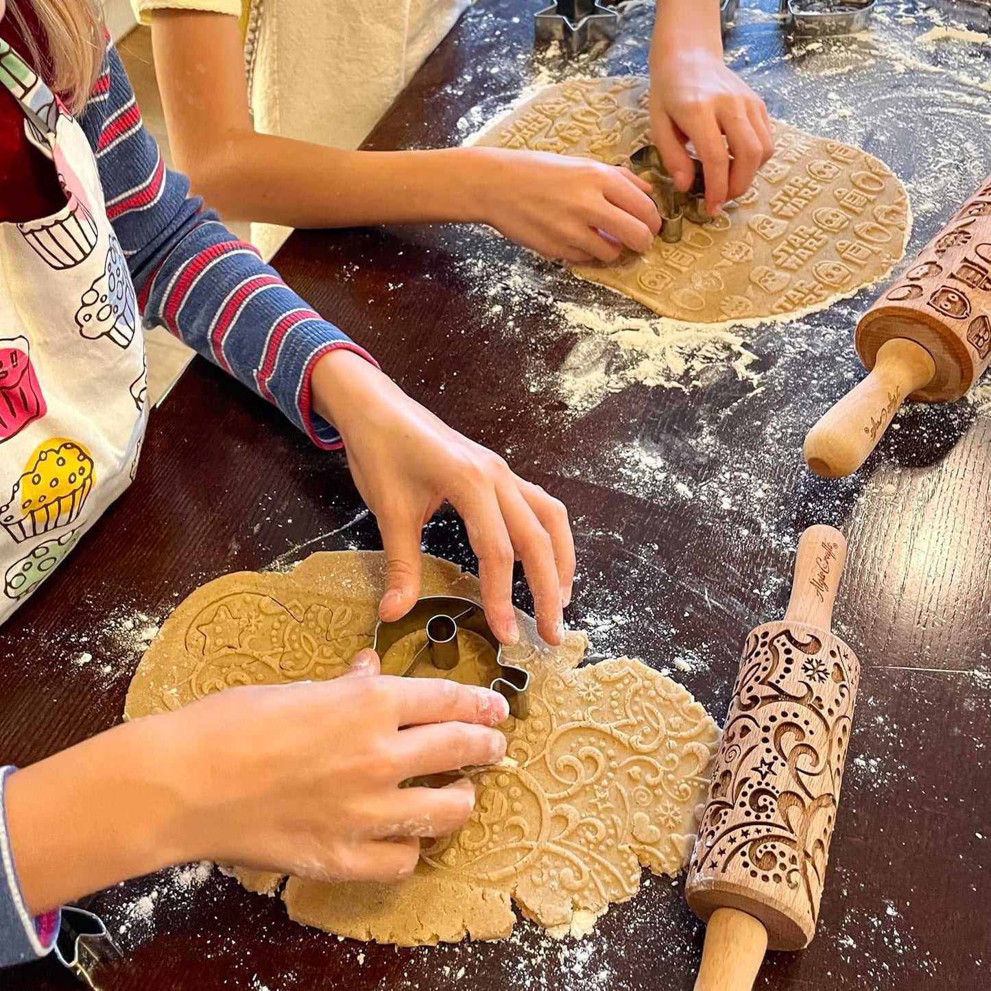 Embossing Rolling Pin BLOOMY with Floral Pattern – Dough and Clay Roller for Embossed Cookies and Pottery - Cookie and Ceramic Stamp - Baking Gifts for Women by Algis Crafts