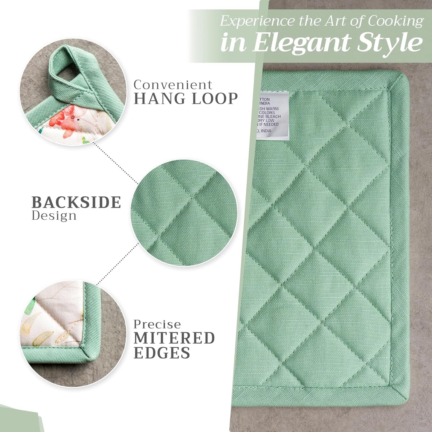 Maison d' Hermine Pot Holders Set 100% Cotton Heat Resistant Potholders 8" x 8" Hot Pads with Loop BBQ, Cooking, Baking, Grilling, Kitchen, Handling Hot Pans Spring/Summer (Pack of 2, Colmar)