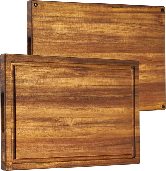 COZIFA- Large Cutting Board Wood Acacia - 20x15 x1.6inches Thick Wooden Cutting Boards for Kitchen with Juice Groove - Wooden Chopping Boards for Kitchen Housewarming Gift Box, Natural Oil Wax Finish