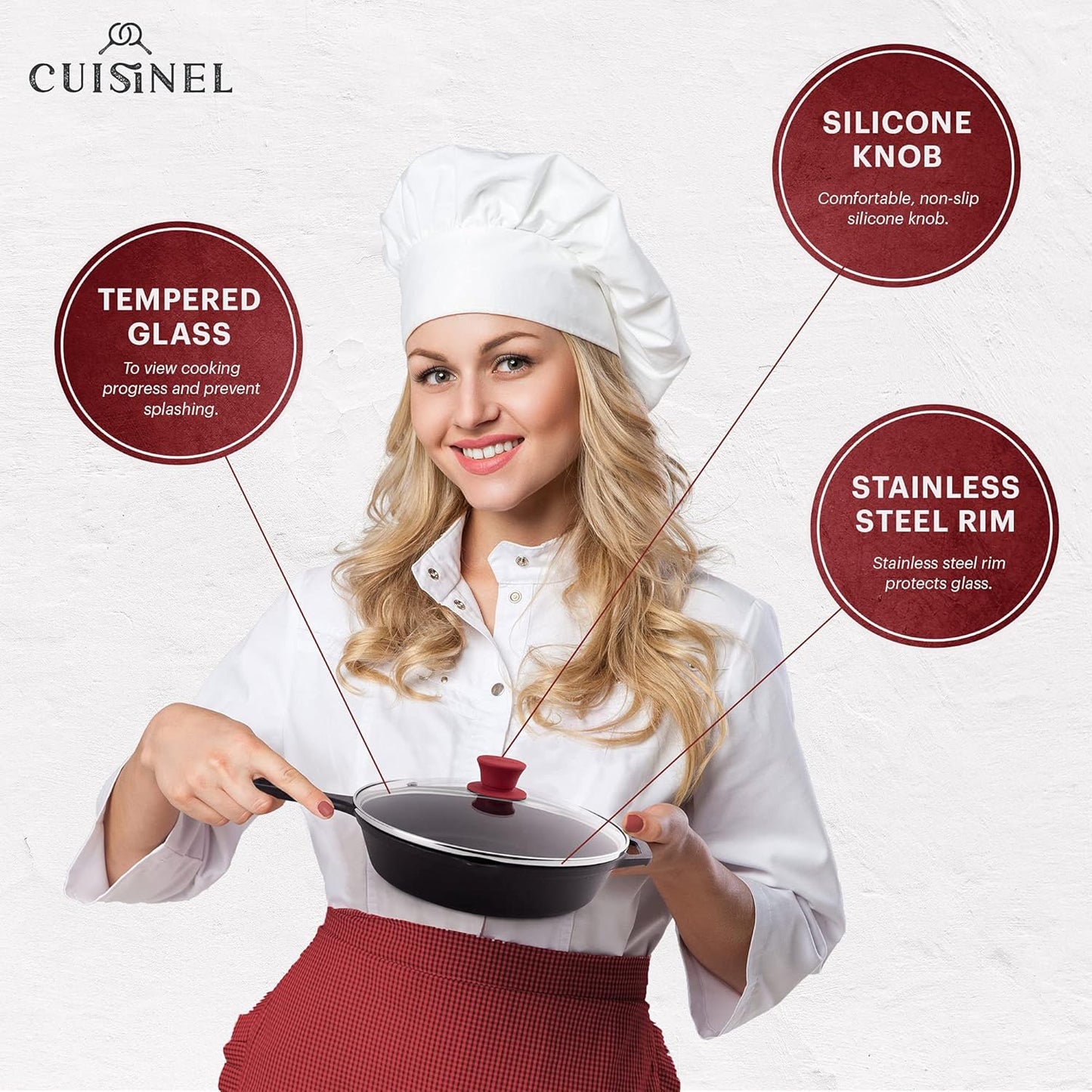 Glass Lid with Steam Vent Hole - 10"-Inch/25.4-cm - Compatible with Lodge Cast Iron Skillet Pan - Fully Assembled Universal Replacement Cover - Tempered and Oven Safe - Reinforced Stainless Steel Rim