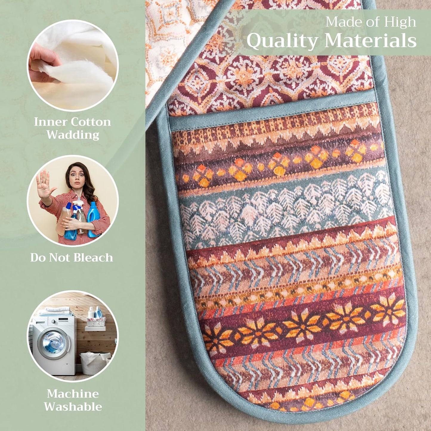 Maison d' Hermine Double Oven Mitt 100% Cotton Heat Resistant Cooking Gloves with Loop, Baking Barbeque, Handling Hot Pan, Fair Isle - Thanksgiving/Christmas (7 Inch x 35 Inch)