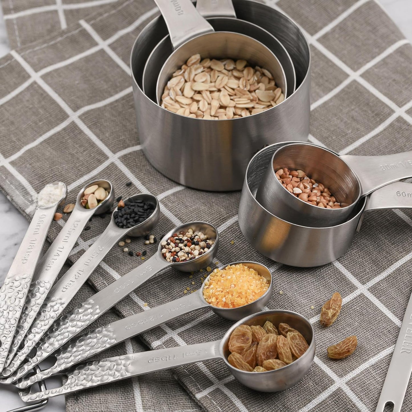 Measuring Cups and Spoons Set 12, Metric & US 18/8 Stainless Steel 5 Measuring Cups &6 Spoons &1 Leveler for Kitchen and Baking