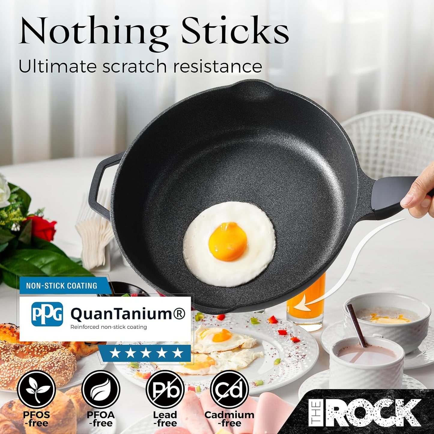 THE ROCK 1TSP 13PCS Cookware Set – Pots and Pans Set Non Stick with ROCK.TEC – Nothing Sticks, Never Warps, Lasts Longer – Healthy, Multifunctional, All-in-One Fry Pan, Saucepan, Stockpot & More