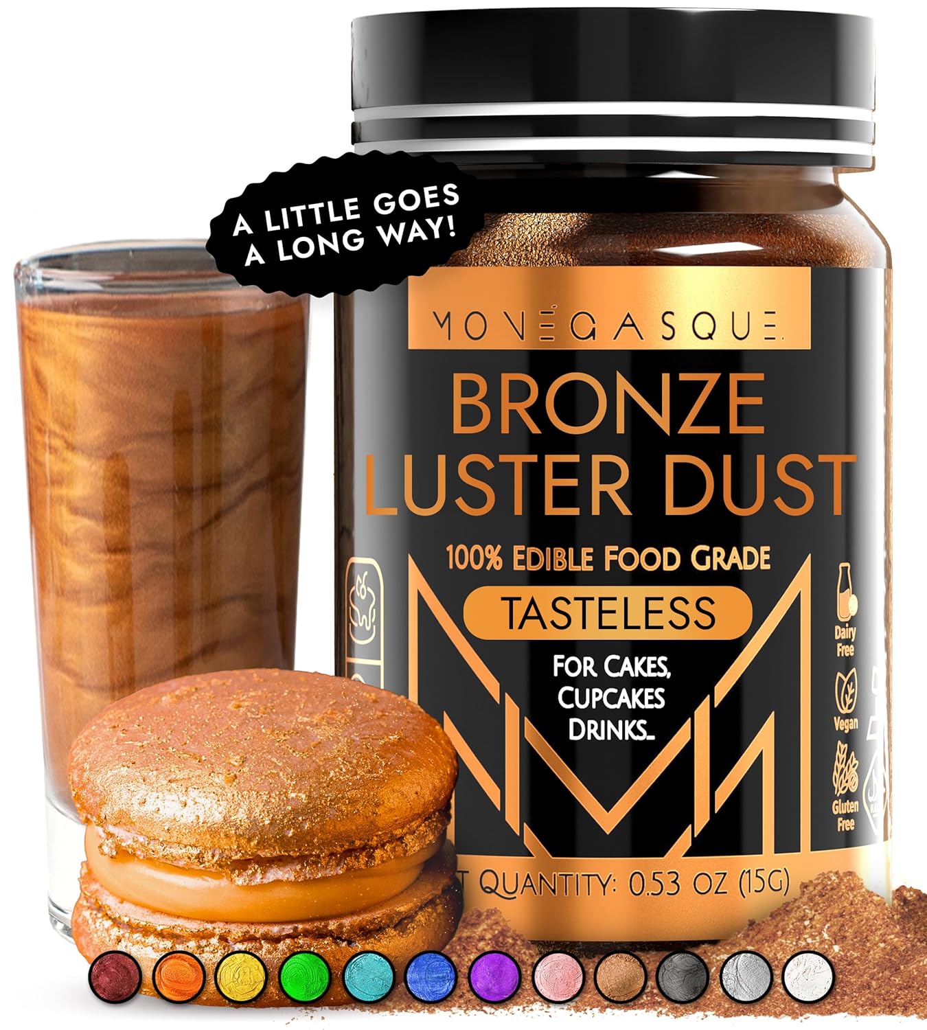 MONÉGASQUE Bronze Edible Glitter for Drinks 15g – Edible Glitter for Cakes & Cocktails – Luster Dust for Cakes, Drinks, & Chocolate Decorations – Halloween Cake & Drink Shimmer - Copper Powder Spray