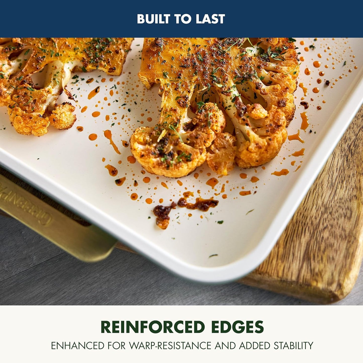 GreenPan Bakeware 13" x 9" Quarter Sheet Pan, Ceramic Nonstick Baking Pan, PFAS & BPA Free, Gold Handles, Durable Steel, Versatile & Space Saving Ovenware, Freezer to Oven Dish, Oxford Blue