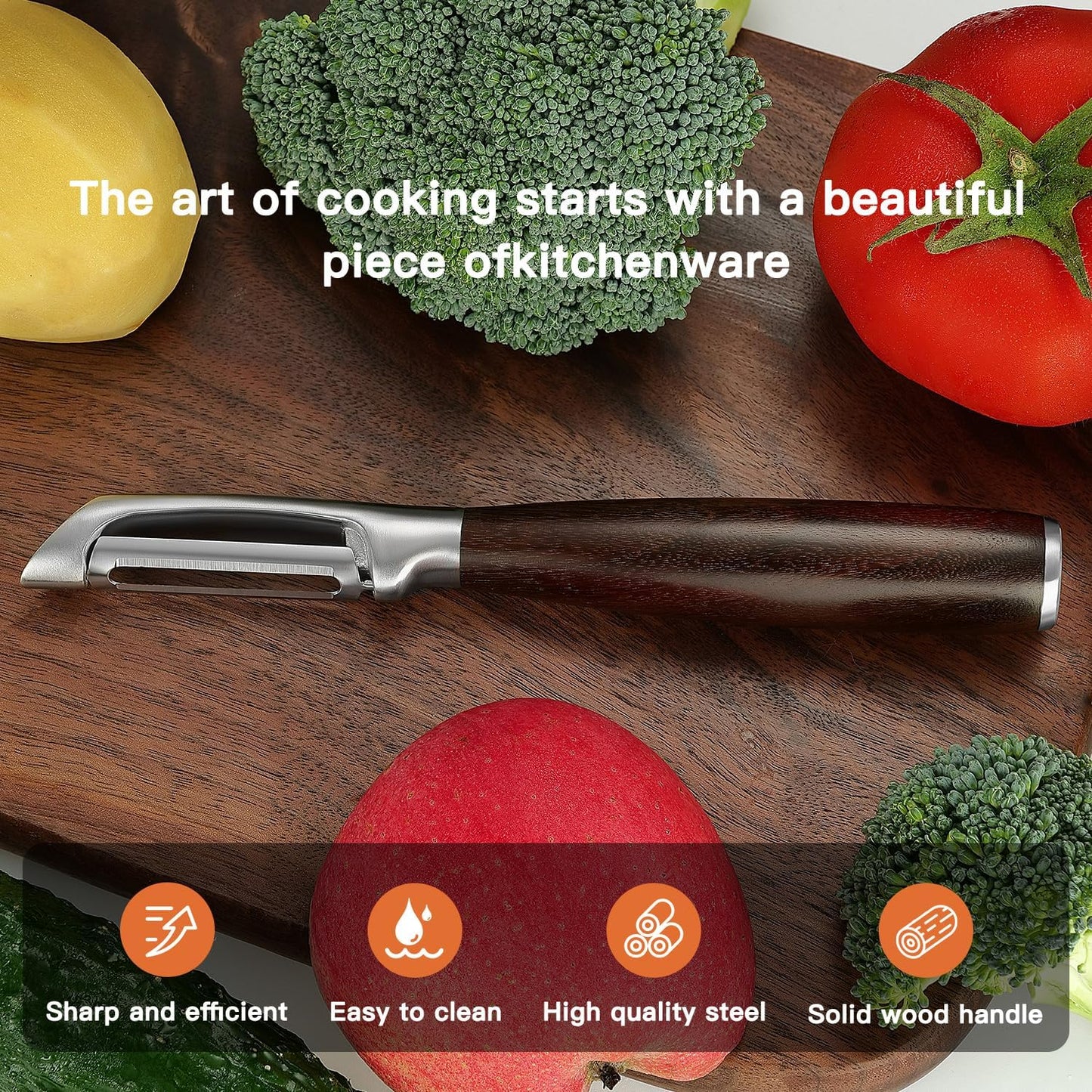 Premium I Type 304 Stainless Steel Multifunctional Kitchen Peeler Real Wood Handle Ultra Sharp Blade Vegetable Potato Apple(Carbonized Wood)