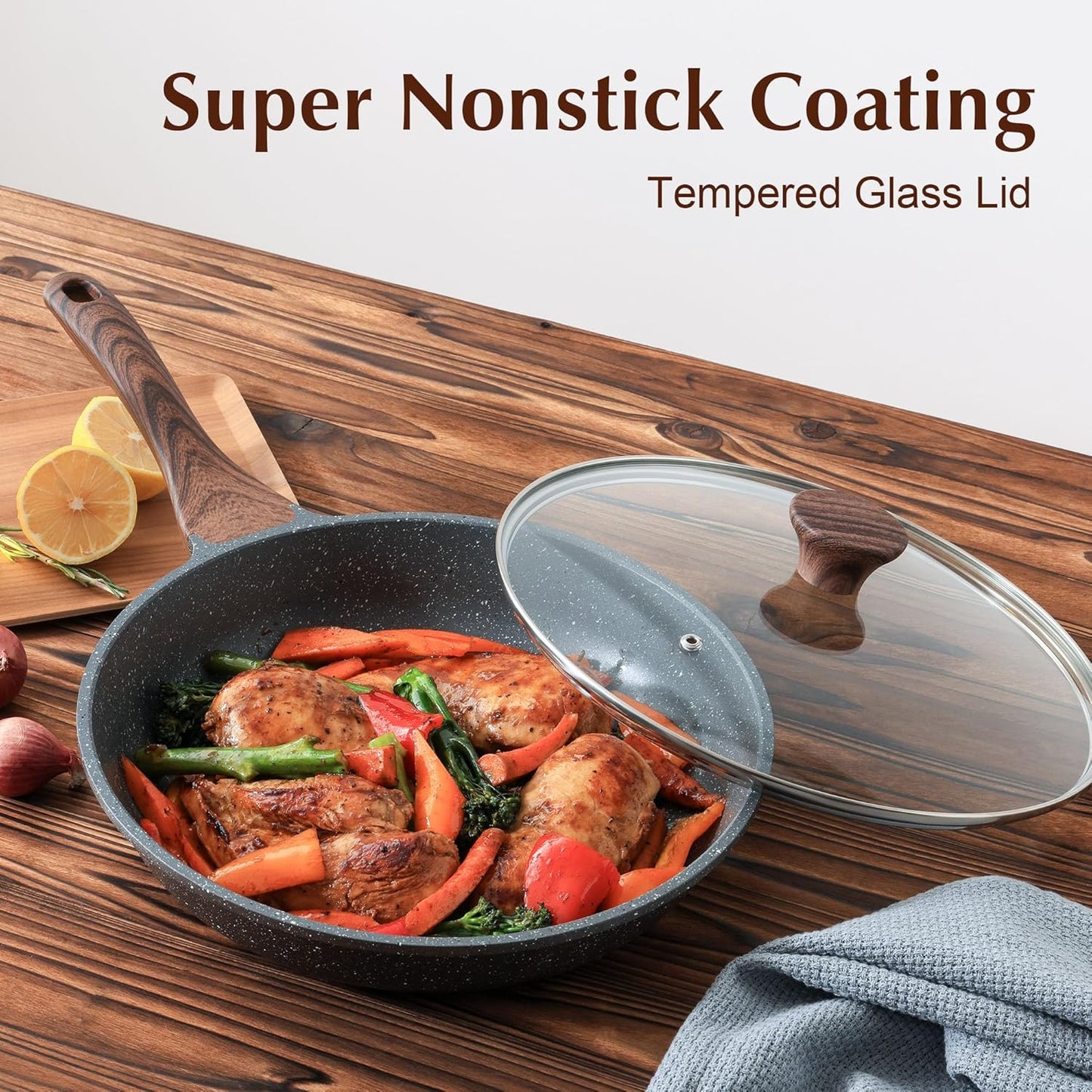 SENSARTE Nonstick Frying Pan Skillet with Lid, Omelet Pan with Cover, Healthy Egg Pan Chef's Pan, Kitchen Cooking Pan, Free of Intentionally Added PFOA (9.5inch + Glass Lid)