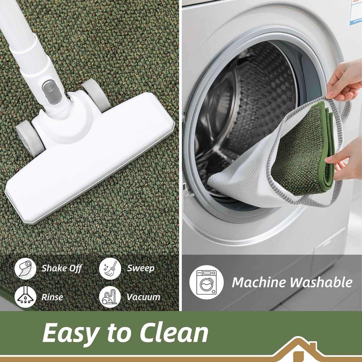 BEQHAUSE Kitchen Runner Rugs 20"x48", Non-Slip Kitchen Mats for Floor, Super Absorbent and Stain Resistant Kitchen Rug, Machine Washable Rugs for Kitchen, Hallway, Laundry & Sink, Green