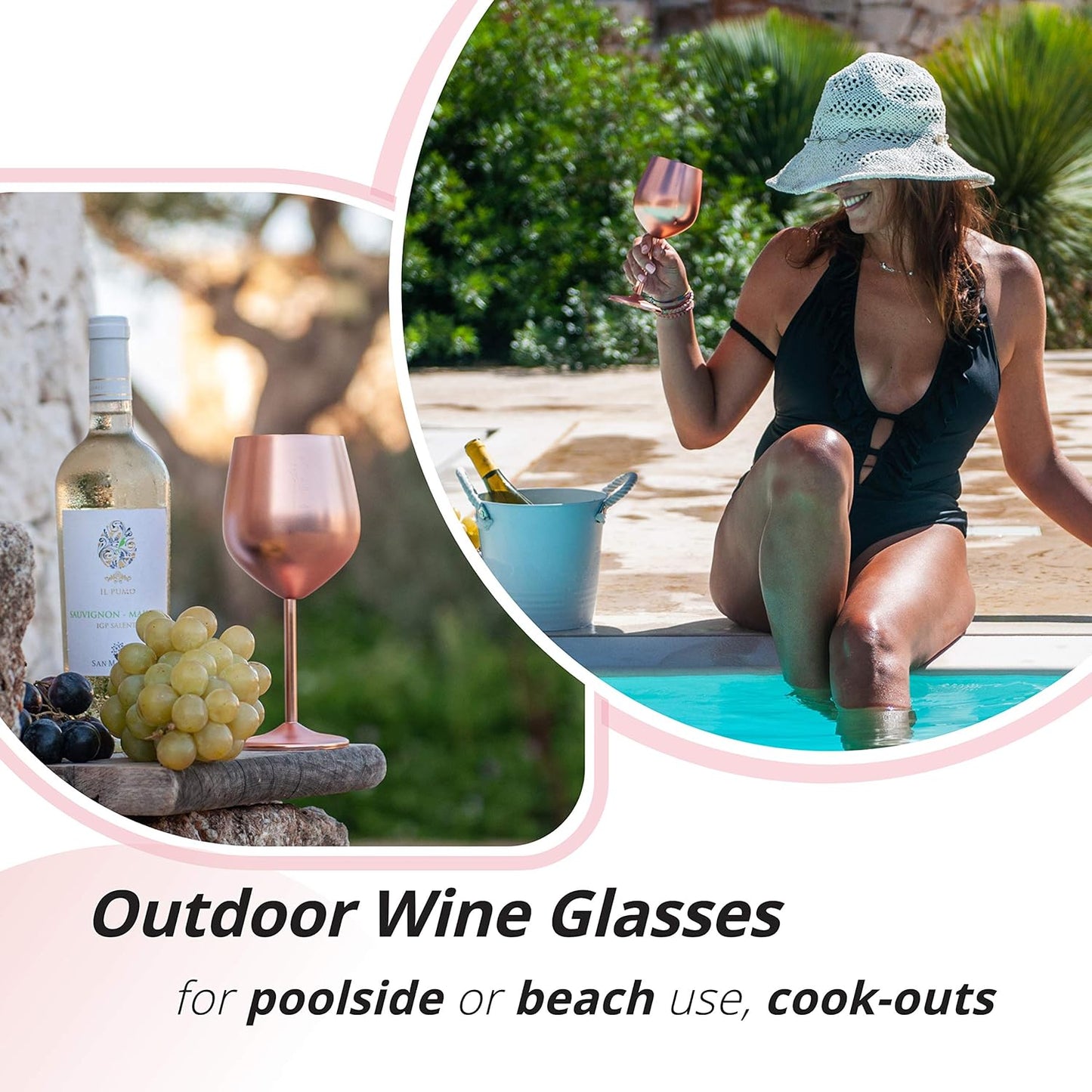 Gusto Nostro Stainless Steel Wine Glass - 18 oz - Unbreakable Rose Gold Wine Glasses for Travel, Camping and Pool - Fancy, Unique and Cool Portable Metal Wine Glass for Outdoor, Picnics (Set of 4)