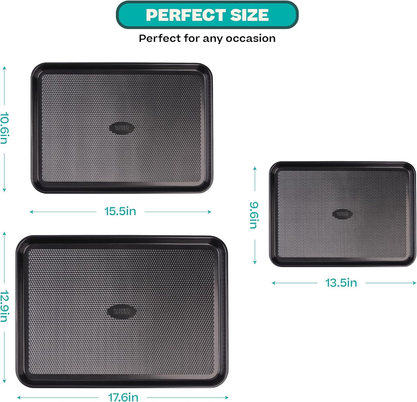 Baker's Secret Baking Sheet Pan Set, 3x Cookie Sheets for Oven, Diamond Texture Premium Air Flow Circulation, Set of 3 Baking Trays, Extra Thick 0.6mm with Diamond Base PFOA, PFOS, PTFE and PFAS free