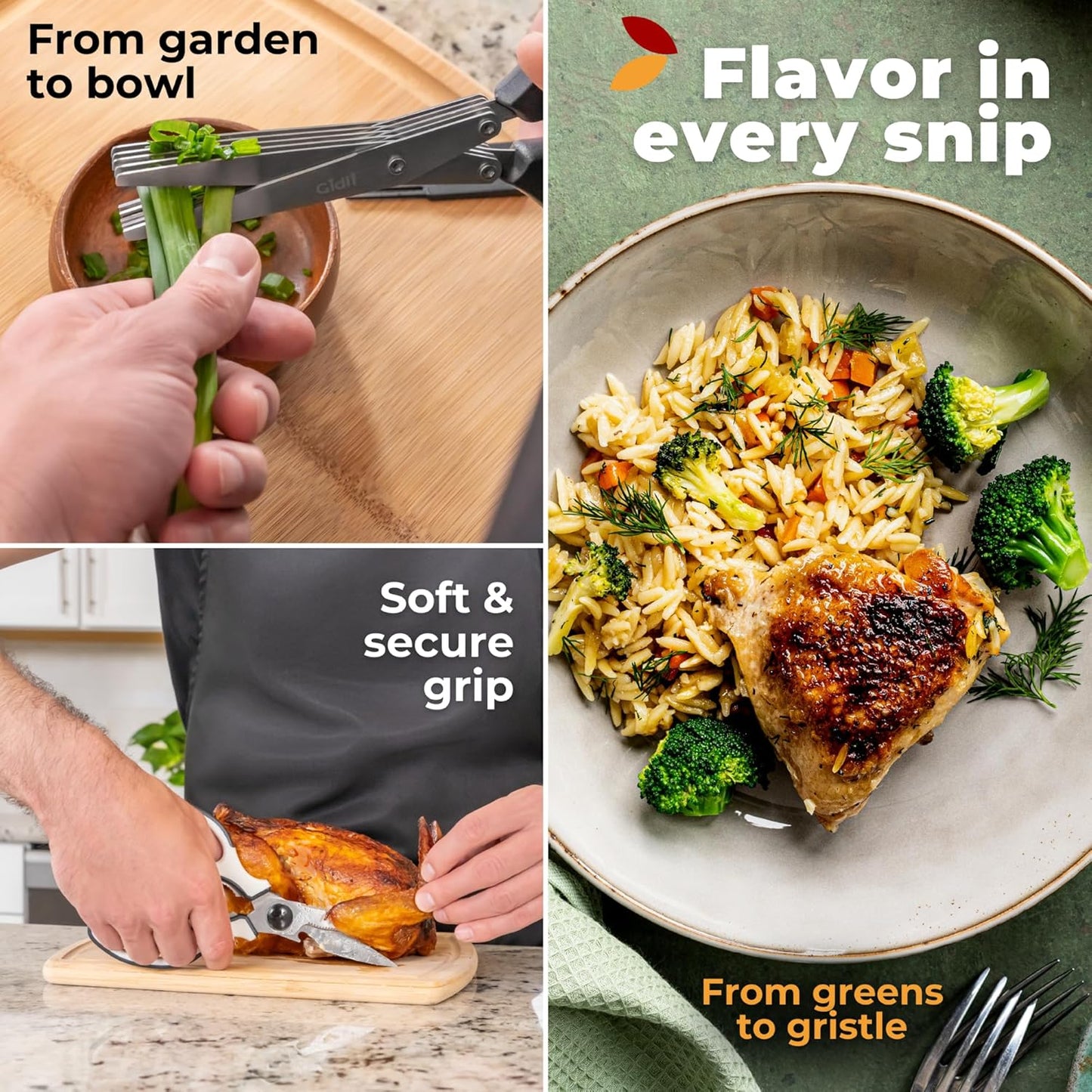 Gidli 2 Pack Herb Scissors & Kitchen Shears - Lifetime Replacement Warranty* - Herb Scissors with 5 Blades and Cover - Heavy Duty Vegetable Salad Multi Blade All-Purpose Food Shears Dishwasher Safe