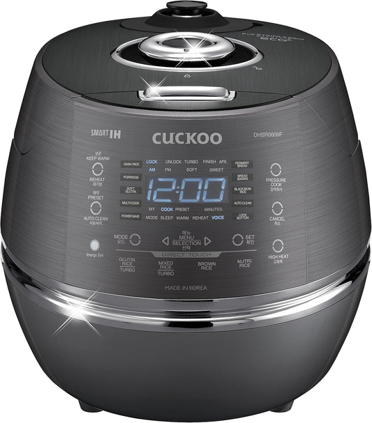 CUCKOO CRP-DHSR0609FD 6-Cup (Uncooked) / 12-Cup (Cooked) Induction Heating Pressure Rice Cooker with Nonstick Inner Pot, 21 Menu Modes, Fuzzy Logic Tech, 3 Voice Guide, Auto Clean (Dark Grey)