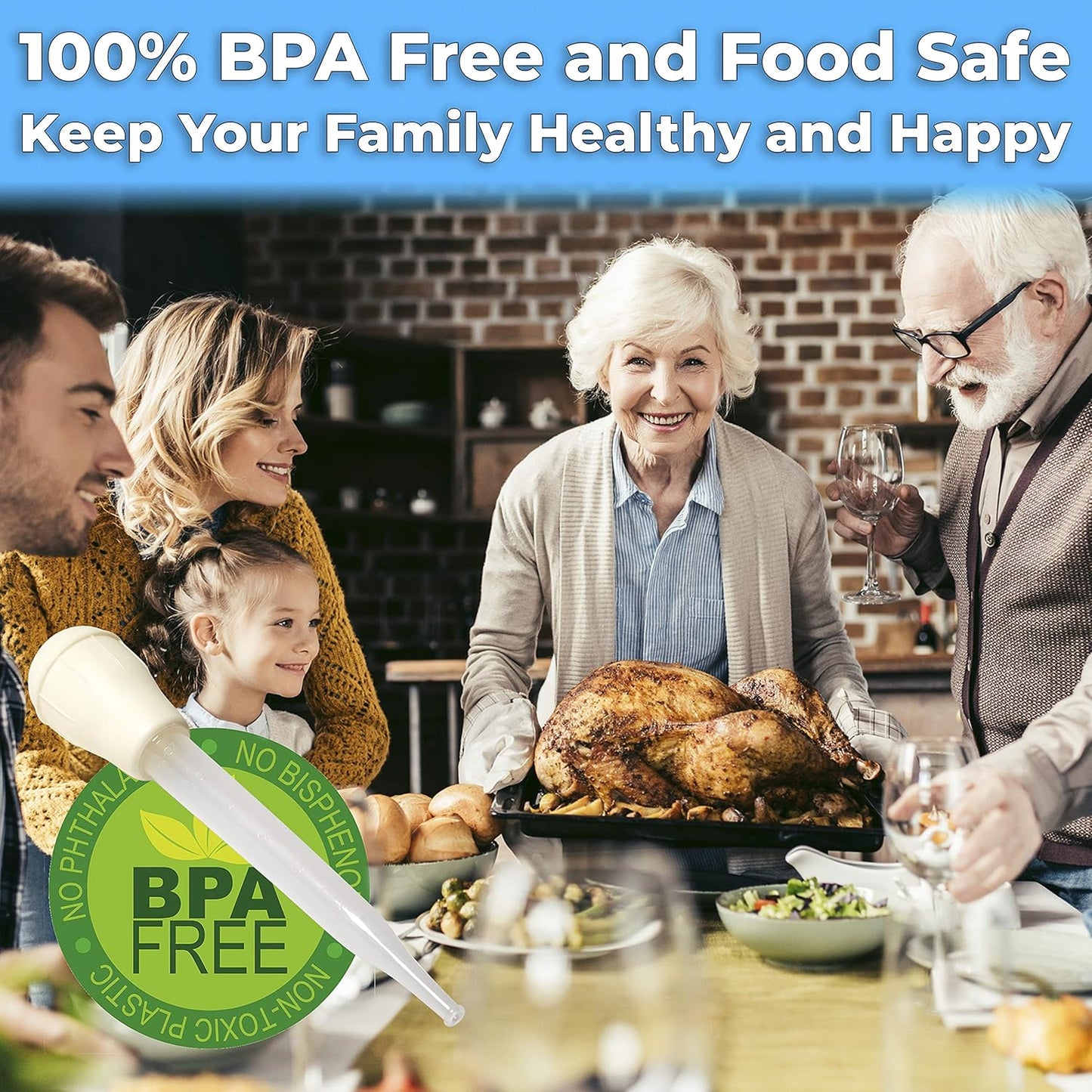 BPA Free, Pro Grade Turkey Baster 6 Pack. Extra Large 11 Inch Bulb Basters with Measuring Lines Perfect for Cooking Juicy, Tender Meat. Best Plastic Suction Basting Syringe, Kitchen Tools and Supplies