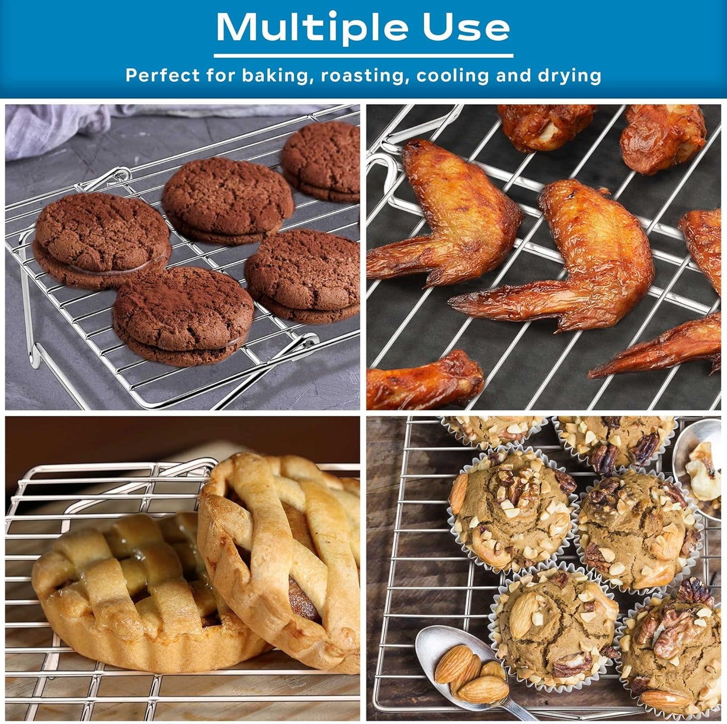 15IN x 10IN Cooling Baking Rack Set of 5, Leonyo 5-Tier Stackable Stainless Steel Wire Baking Cooking Racks Set for Cookie, Pizza, Cup Cake, Raised & Folding Feet