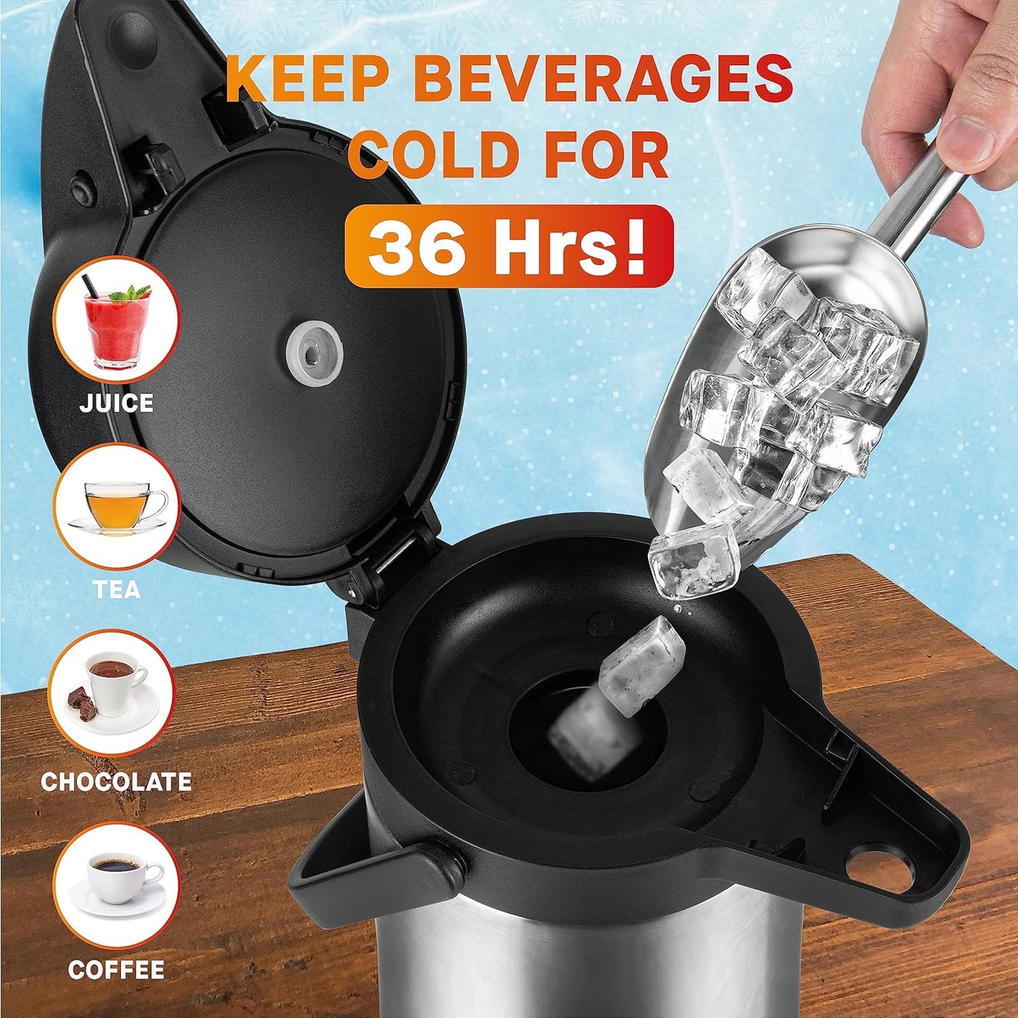 64 Oz Airpot Coffee Dispenser with Pump, 2Pcs Insulated Thermal Coffee Carafe - Stainless Steel Hot Beverage Dispenser - Coffee Urn for Hot/Cold Water, Drink Dispenser for Parties