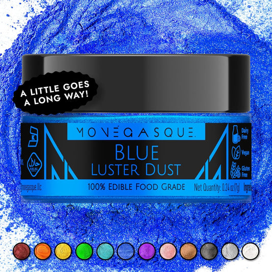 MONÉGASQUE Blue Edible Glitter for Drinks 7g – Edible Glitter for Cakes - Blue Luster Dust for Drinks, Cocktail, Cake, & Strawberries - Drink, Food Decorations, & Cake Decorations Spray Sparkles