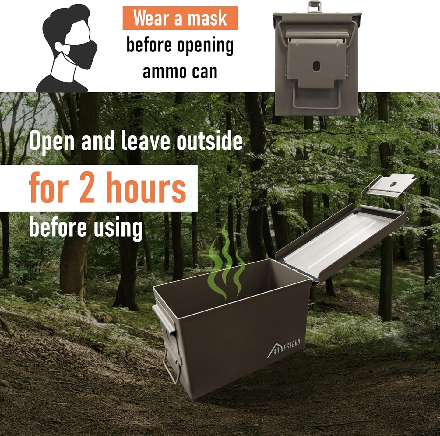 HOMESTEAD 50 Cal Metal Ammo Can – 4 Pack M2A1 Military Steel Ammo Storage Box, Airtight and Water-Resistant Ammunition, Dark Brown Color