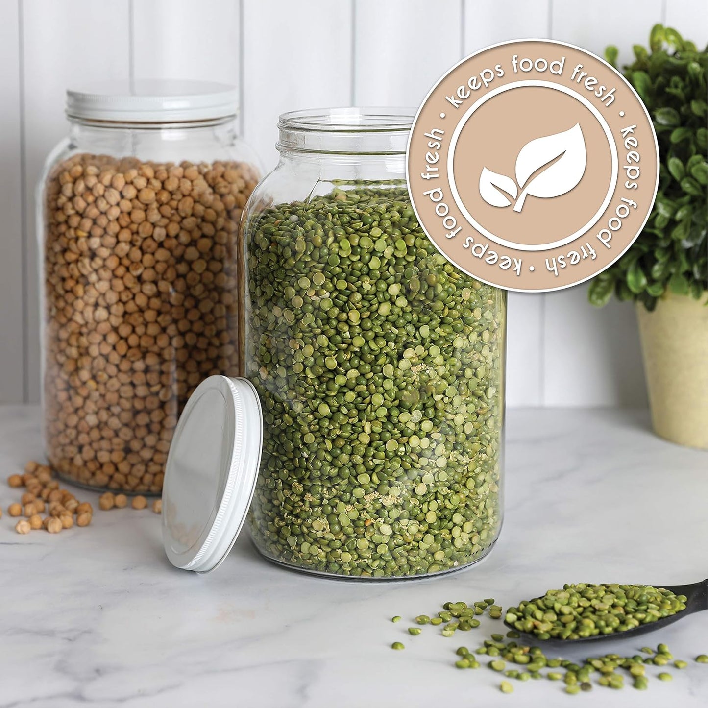 kitchentoolz 1 Gallon Glass Jar with Lid – Wide Mouth Large Glass Jar for Fermenting, Pickling, Canning, Water Glassing Eggs, Kombucha, and Food Storage – BPA-Free, Made in USA (2-Pack)