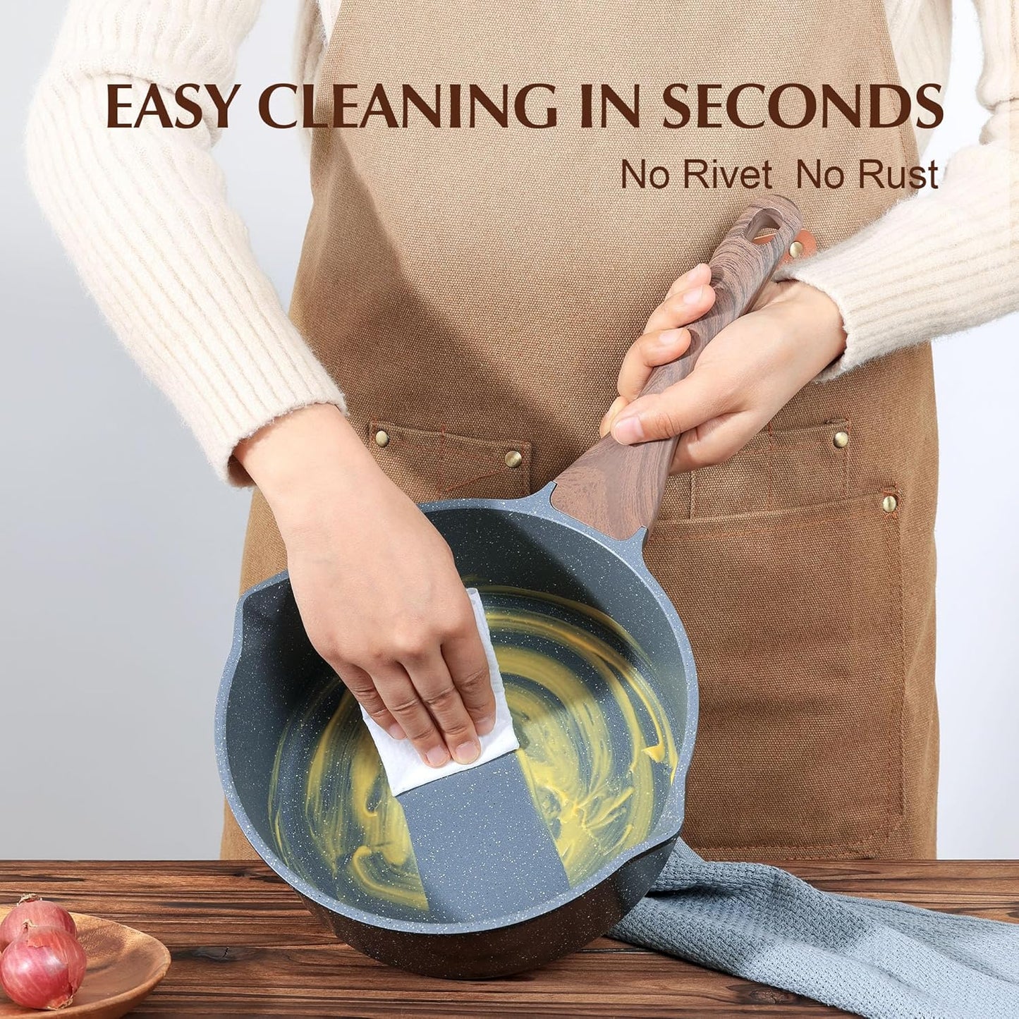 SENSARTE Nonstick Sauce Pan with Double Spout, 3.0 Quarts Swiss Granite Coating Sauce Pot with Lid Medium Kitchen Cooking Pot, Induction Comptable Saucepan, Free of Intentionally Added PFOA