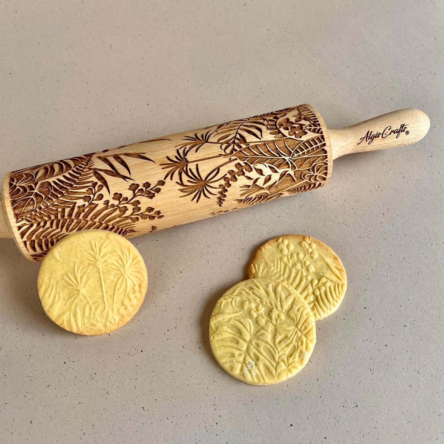 Embossing Rolling Pin JUNGLE. Dough and Clay Roller for Embossed Cookies and Pottery. Cookie and Ceramic Stamp. Backing Gifts for Women by Algis Crafts