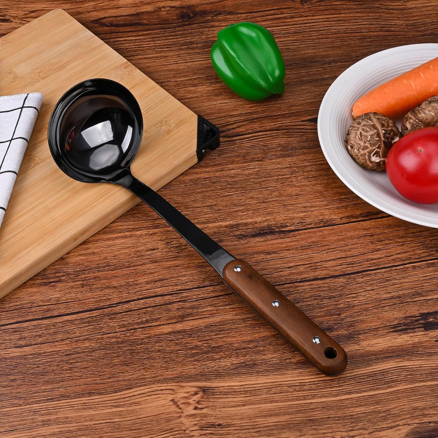 FJNATINH Soup Ladle, 304 Stainless Steel Ladle Spoon for Serving Wok Soup with Ergonomic Heat-proof Wooden Handle, [Heat Resistance, Integral Forming]