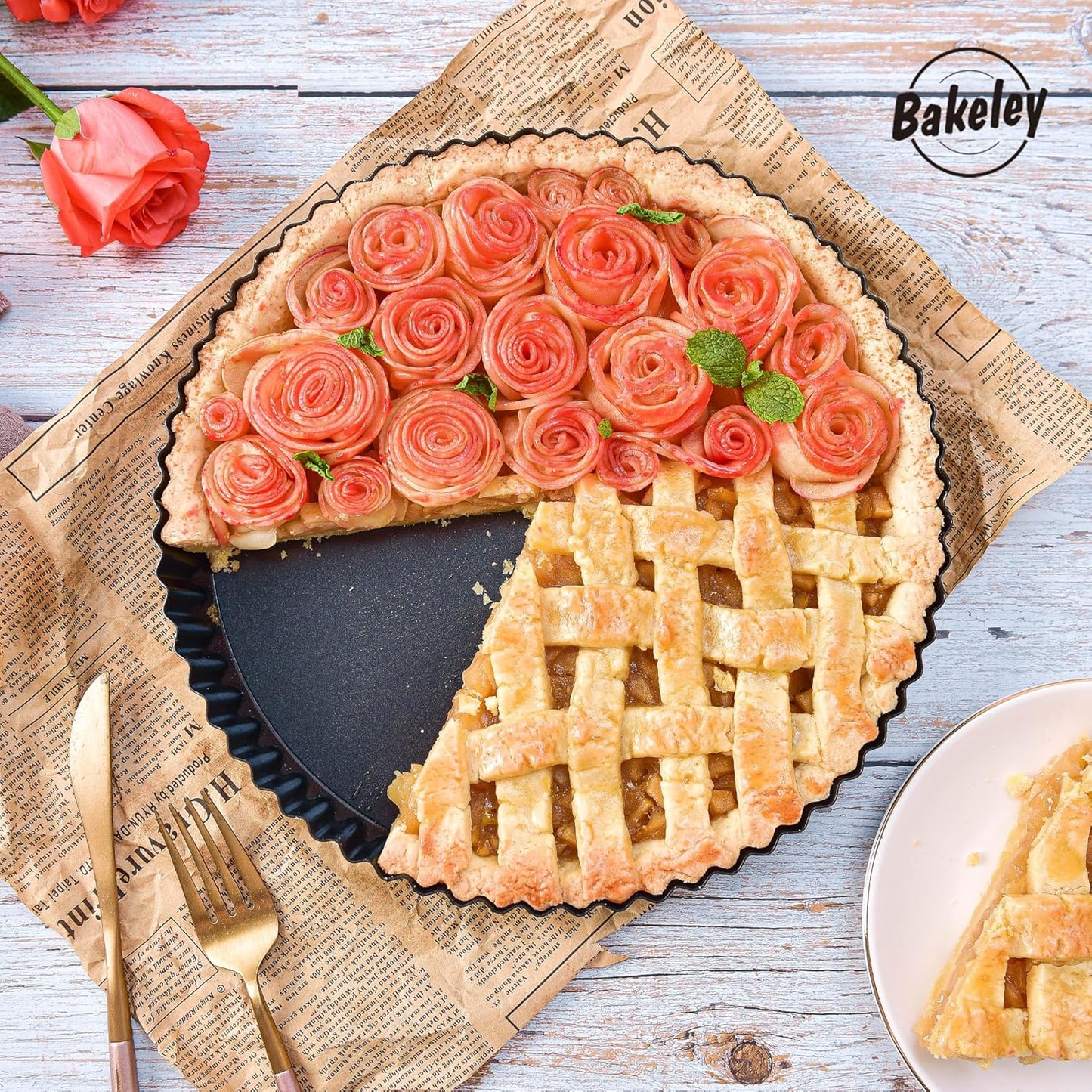 11-Inch Round Tart Pan with Loose Removable Bottom, Non-Stick Carbon Steel Quiche Pan for Oven Baking (Black)