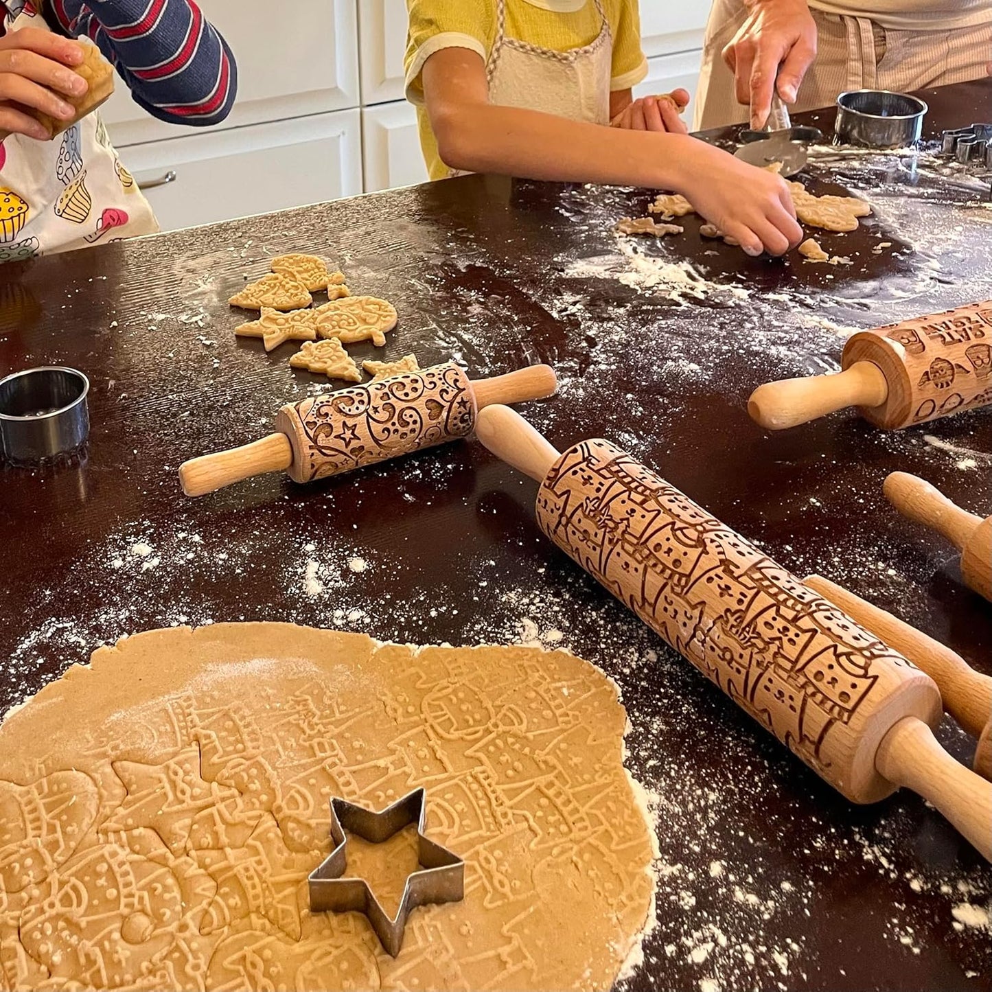 FLOWER MIX Embossing Rolling Pin with Flowers Pattern. Dough and Clay Roller for Embossed Cookies and Pottery. Cookie and Ceramic Stamp. Backing Gifts for Women by Algis Crafts