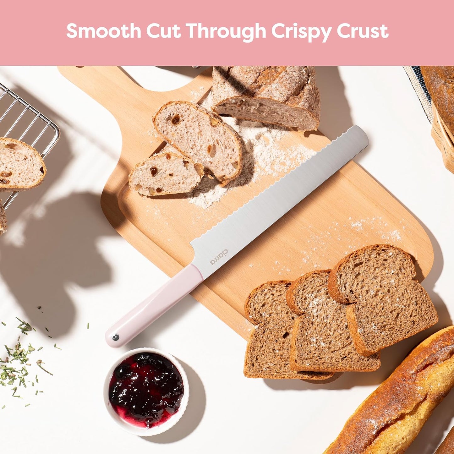 CIARRA Professional Kitchen Knife Set 4 PCS - Chef Knife Set, Bread Knife, Utility Knife, High Carbon Stainless Steel Cooking Knives with Gift Box (Pink)