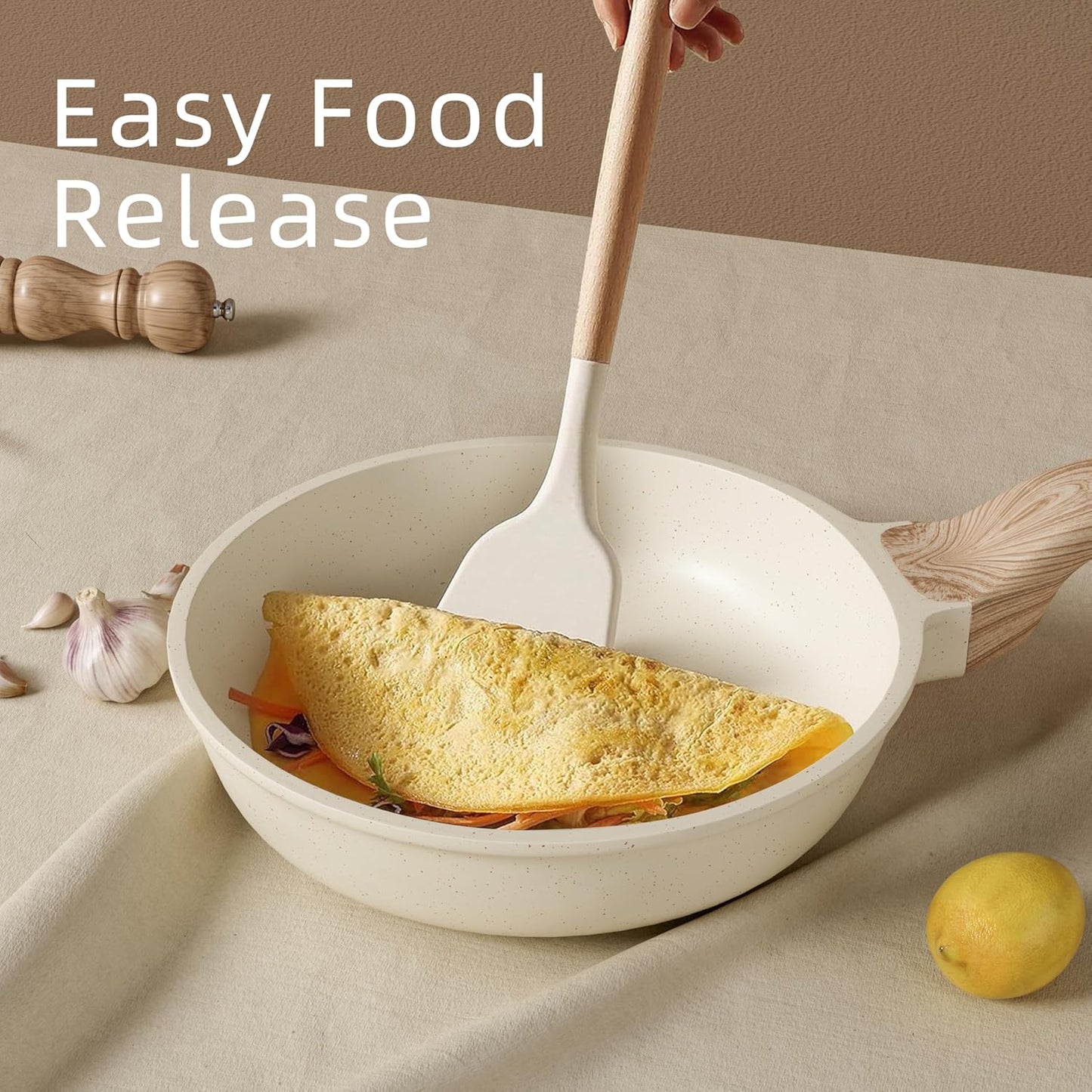 Caannasweis 20Pcs Cookware Sets, Nonstick Pots and Pans Set, Granite Induction Cookware, Non Stick Kitchen Cooking Set, Cream White Egg Pan Set, PFOS PFOA Free