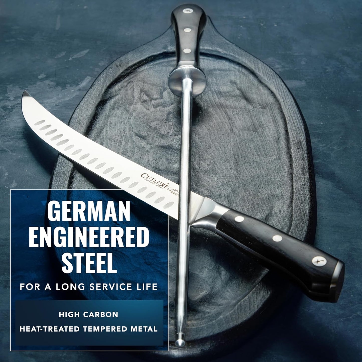 Cutluxe Honing Rod, Sharpening Steel for Kitchen Knives – 12" Honing Steel – Ergonomic Handle Design – Artisan Series